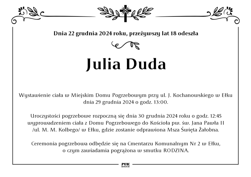 Julia Duda - nekrolog